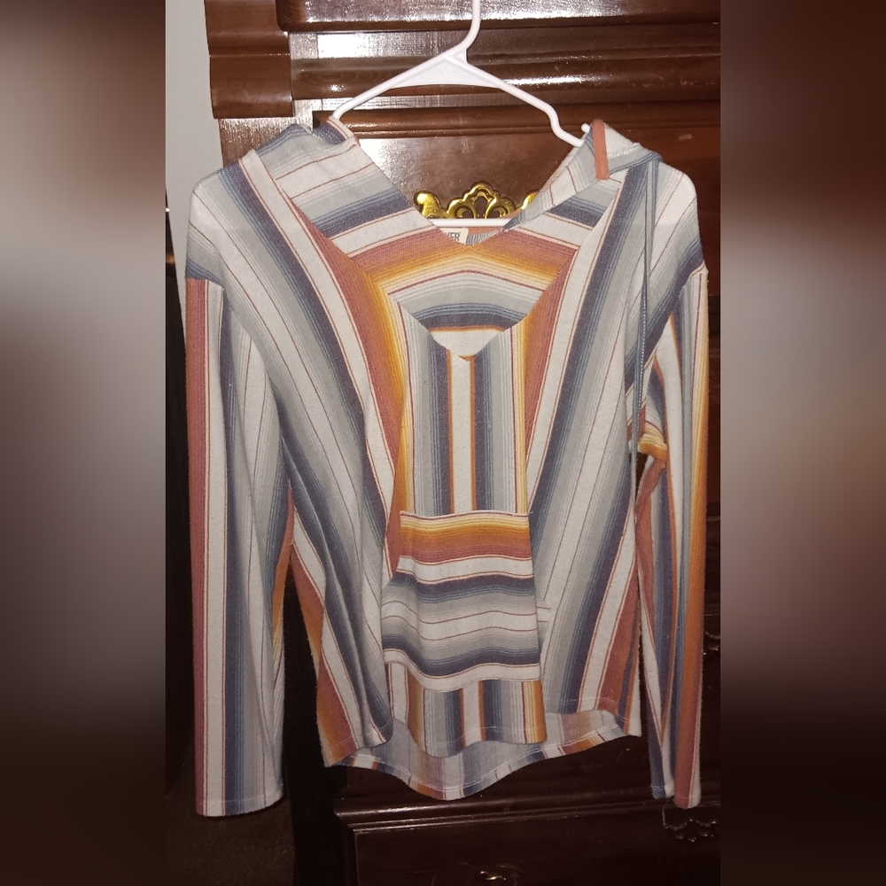 Wallflower Striped Hooded Top - Blue, Rust & Cream